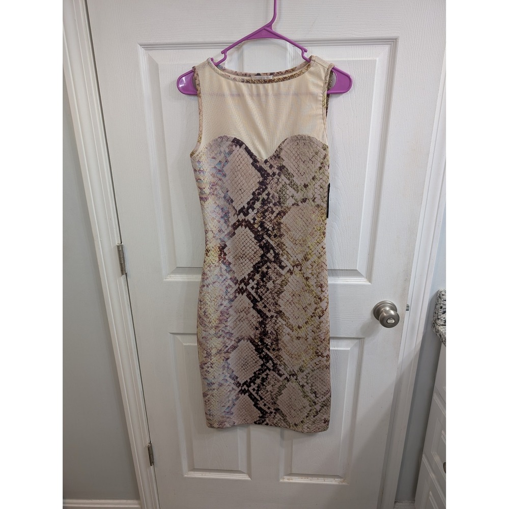 GUESS Amanda Snakeskin Bodycon Dress Womens Multicolor Glam Snake - Size‎ M